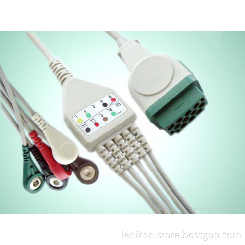 GE-Marqutte one piece type 5 lead ECG cable with clip, TPU material,12feet length,IEC